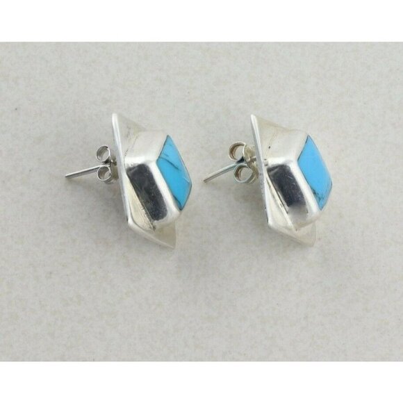 Sterling Silver Turquoise Stud Post Earrings - Picture 6 of 7